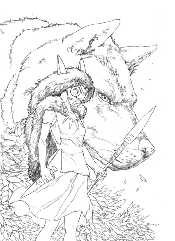 Princesa Mononoke Para Colorear y Pintar Imágenes Para Dibujar Gratis